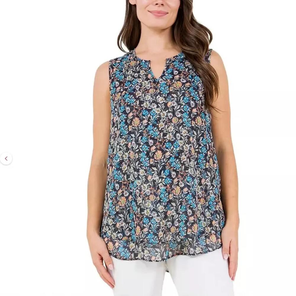 NWT Cristina B Women's Floral Sleeveless Double Layered Hi-low Hem Tunic Blouse